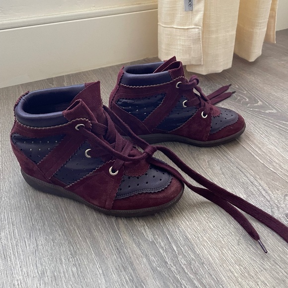 Isabel Marant Suede Wedge Sneakers Burgundy Size 6 - Picture 2 of 6